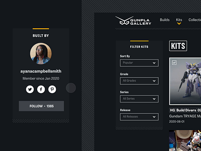 Gunpla Gallery: Sidebar Button Interaction after effects animation dark dark interface dark ui gundam gunpla hover portfolio side
