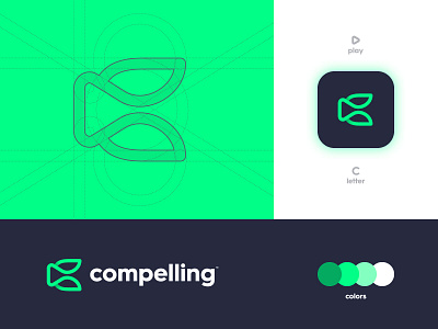 Compelling - Brand Identity Design app logo design brand brand identity branding design grid layout identity identity designer illustration letter c lettermark logo logo design logomark logotype designer monoline negative space play button smart mark typography