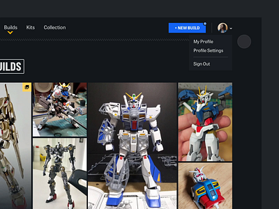 Gunpla Gallery: Navigation Hover after effects animation dark dark theme dark ui gundam gunpla motion ui web design