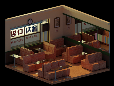 Korea tea house from 1985 3d blender isometric illustration lowpoly retro