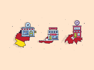 Who did What :D austria buildings clientwork flat illustration germany illustration illustration art maps minimal shop switzerland