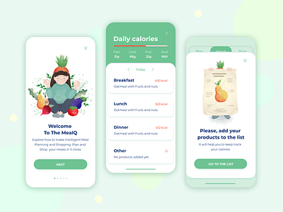 Healthy meal app 2d art 2dillustration app calories design health illustration illustrator meal minimal mobile ui web