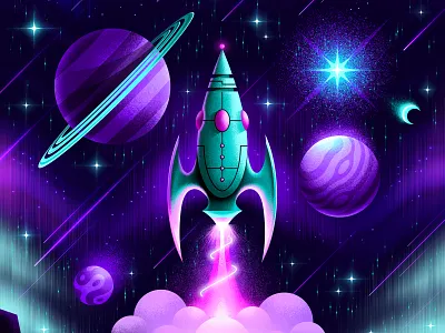 Lift Off 🚀 alien aliens astronaut blastoff freelance illustrator illustration illustrator mars nasa outer space photoshop rocket san diego saturn scifi space spaceship spacex synthwave ufo