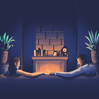 Romance - i2i Art Inc. - ©Eric Chow conceptual couple dating editorial eric chow fireplace graphic i2i art illustration illustrator love online romance romantic