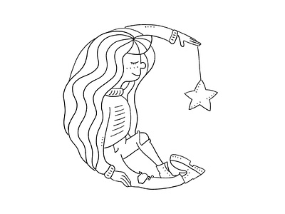 Moon Child art character childrens illustration drawing girl hand drawn illustration illustrator lineart linework minimal moon moonchild shape sketch vector