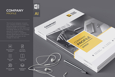 Yellow & Black Brochure Template, Word Brochure annual report branding brochure design brochure layout brochure template company profile design infographic report word template