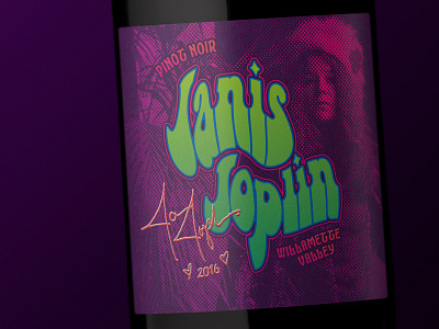 Janis Joplin Pinot Noir bottleshot label label design packaging typography wine wine label wine label design