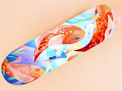 flowin w the fish, skatin with style~ dribbble shop illustration koi skateboard