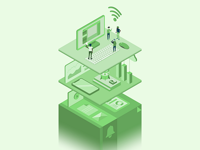 SaaS floor computer graph illustration isometric proposify saas statistic vector web work