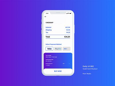 DailyUI #002 - Credit Card Checkout 002 app appdesign cardcheckout dailylogochallenge dailyui interfacedesign uidesign xd