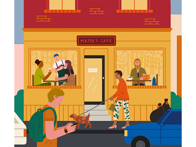 People watching character art character illustration characterdesign city dog earing out editorial illustration illustration people reading book restaurant scene street