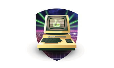 Funky Friday 80s commodore 64 computer emblem illustration lasers neon retro