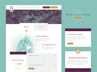 MDRT Foundation :: Donate design donate faded elements foundation grant image overlay non profit non profit nonprofit purple serif font ui ux volunteer web design