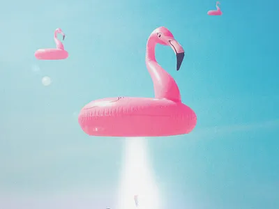 Attack of the Flamingo Tubes 👽👙 alien blue digital digitalart flamingo pink space ufo