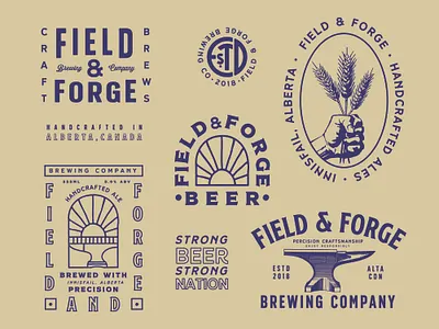 Field & Forge Brewing Brand Identity anvil badge badge design beer brand identity design branding branding design brewery craft craft beer design field forge illustration logo logo design typography