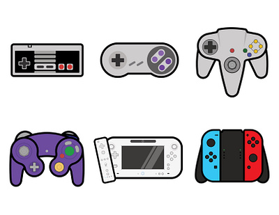 Nintendo Controllers controller gamecube icon illustration n64 nes nintendo snes switch vector videogames wii wii u