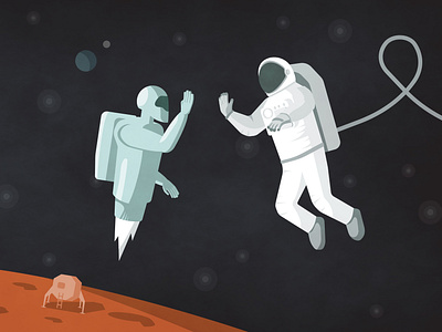 Artificial Intelligence in Space ai artificial intelligence astronaut design galaxy illustration mars nasa planet retro robot solar system space spaceship star stars sun