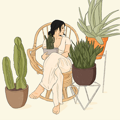 Plantlady | Woman sitting between plants artwork botanical illustration desert digital art digital illustration digital painting eco editorial illustration fashion illustration female illustration natural plant illustration procreate scenery selfcare succulents woman illustration woman portrait women empowerment