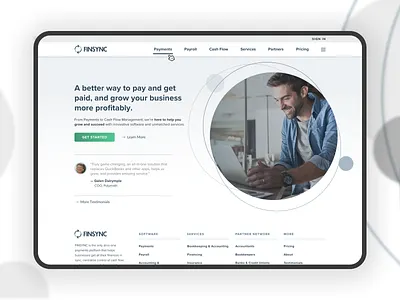 FINSYNC 2020 Home V2 Desktop circle clean design desktop homepage landing page open layout responsive ui ux white background