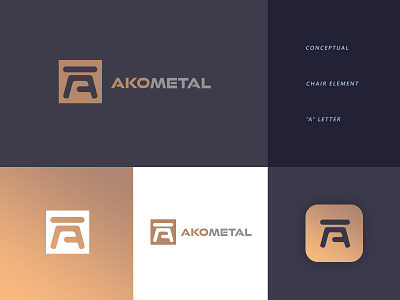 AKO METAL logo design a letter logo a logo ako brand branding chair design chair logo concept design flat design forniture logo logodesign metal metal logo neostudio table logo wood logo wooden