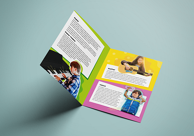 Brochure Design branding bright brochure brochure design design design mockups guitar illustration mockup music music lessons music school paper cutouts piano print design voice