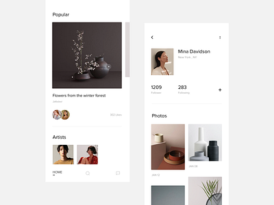 Home & Profile artist clean design interactive interface layout light profile typography uidesign