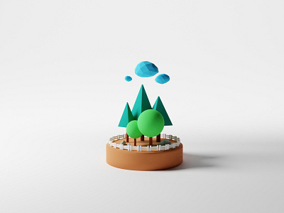 My First 3D Shot! 3d 3dmodel arborday blender blender3d clouds fence lowpoly plant rocks simple trees