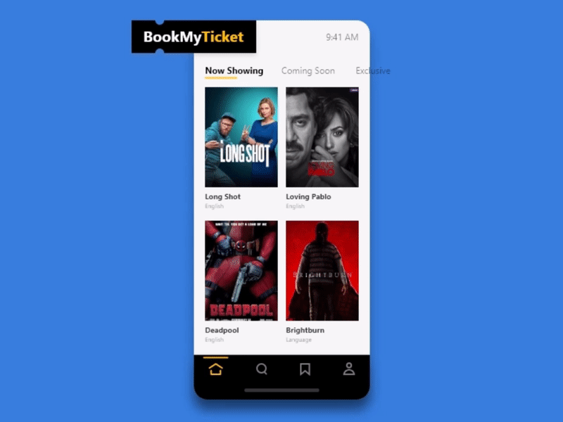 Movie Ticket booking Interaction design adobexd animation blue booking branding concept dailyui dark design flat longshot minimal motion movie pattern tickets user interface vector
