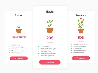 Pricing page illustration packages pricing trial ui ux web webdesign