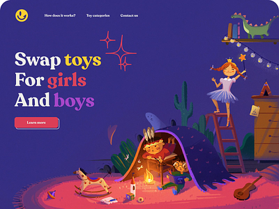 Smile - Web Design with Illustrations animation colors game gamification illustration illustrator kids kids store landing page motion single page toy ui ui design ui trends web design