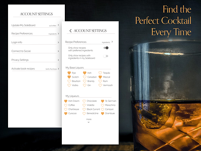 Cocktail App Settings Screen adobe xd app design dailyui dailyui 007 settings ui design visual design