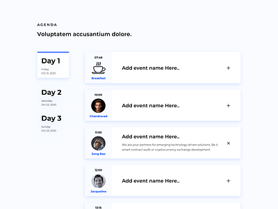 Event Schedule / Agenda agenda event event app event branding events home homepage landing page lp minimal minimalist onepage schedule schedule app scheduler speakers