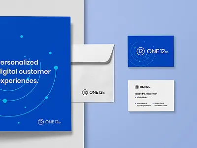 ONE12th Collaterals 4 automation blue brand identity business consulting cube cube logo data hexagon hexagon logo logo logo design modern modern identity modern logo services tech tech identity tech logo visual identity