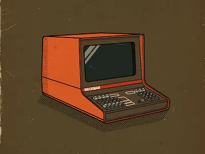 Vintage medical computer brush pen halftone illustration line art lowbrow retro vintage computing
