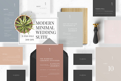 Modern Minimal Wedding Suite anniversary bride card cute diy elegant elegant design feminine groom invitation invitations invite letterpress minimal modern pitch press soft wedding card wedding invitation