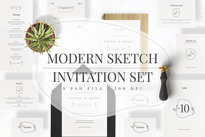 Modern Sketch Invitation Set anniversary diy elegant feminine floral invitation invitations invite leaf minimal modern sketch wedding card wedding invitation