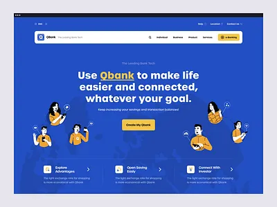 Qbank - Bank landing page animation bank blue clean finance landing page minimal ui web design