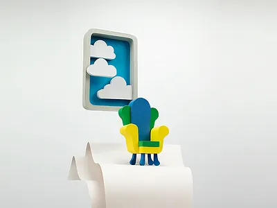 Chair for daydreaming clouds paperart papercraft sculpture