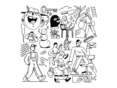 Sketchbook - 8 character editorial illustration flash illustration outline procreate sketch sketchbook tattoo