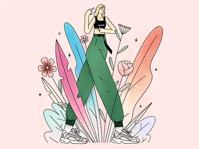 Angèle 🖕 abstract angeles character dots editorial illustration halftone illustration middlefinger outline pattern plants procreate streetwear texture