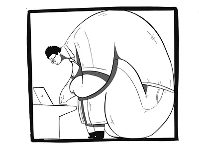 working place 2d 2d art big design funny illustration indentity lineart place tiny working