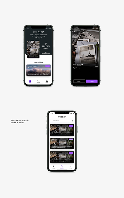 Writing app app app design design home inspiration minimal mobile prompt type ui ux writer writing