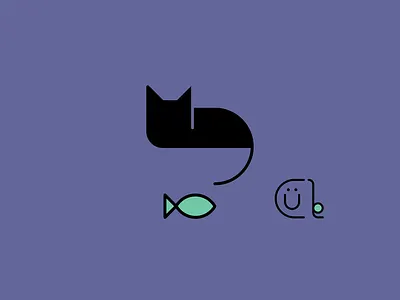 Cat & Fish affinitydesigner animal art cat design fish flat goldenratio kawaii logo minimal purple vector