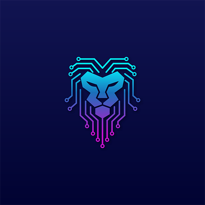 Lion Tech - Lion Head Technology Logo 3d animal logo blue business circuit design digital for sale icon illustration lion lion head lion tech logo logo design network sale tech technology