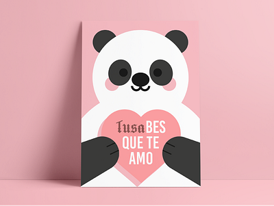 Panda Tusa bear card cute flat greeting card heart love tusa valentines day vector