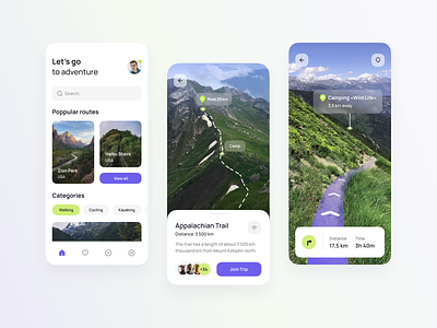 App with routes for travel using Augmented Reality app augmented reality app vrar ar augmented reality camping concept illustration mountains nature travel traveling trip ui vr vrar technologies