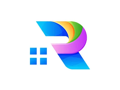 Home Logo brand branding colorful gradient home house identity logo r realty roof