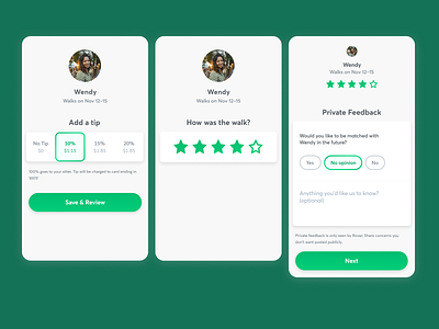 Walker Reviews app green mobile rating review rover tips ui walker