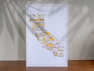 California "The Golden State" Letterpress Poster art artwork california design illustration illustration art letterpress line art modern modular poster print state