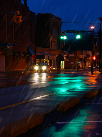 Main Street USA digital painting digitalart painting procreate rain streetart wet pavement